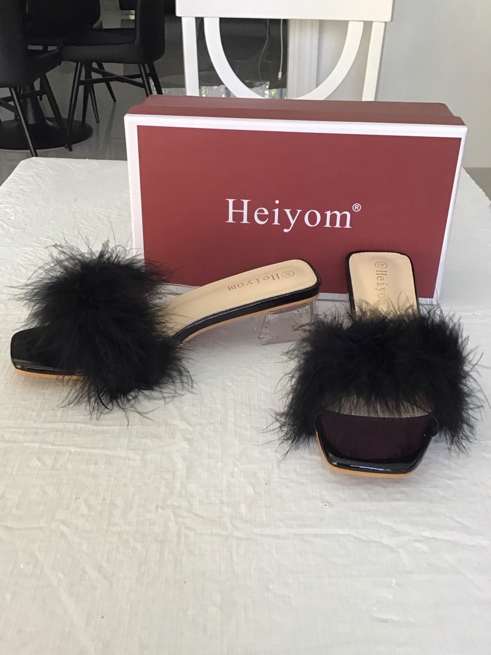 Black Feather Slide Mules. #2